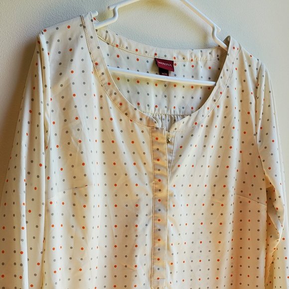 Merona Beige Polka Dot Blouse Size Medium - Picture 3 of 14